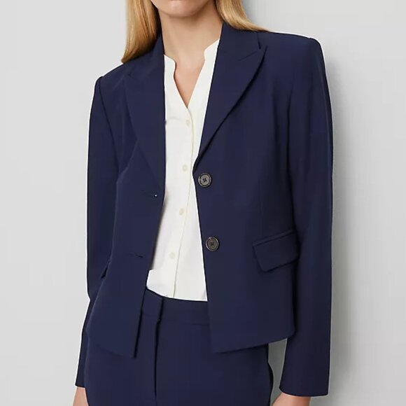 Ann Taylor Jackets & Blazers - NWT Ann Taylor Womens 16 Navy The Shorter Two Button Blazer Bi-Stretch Academia